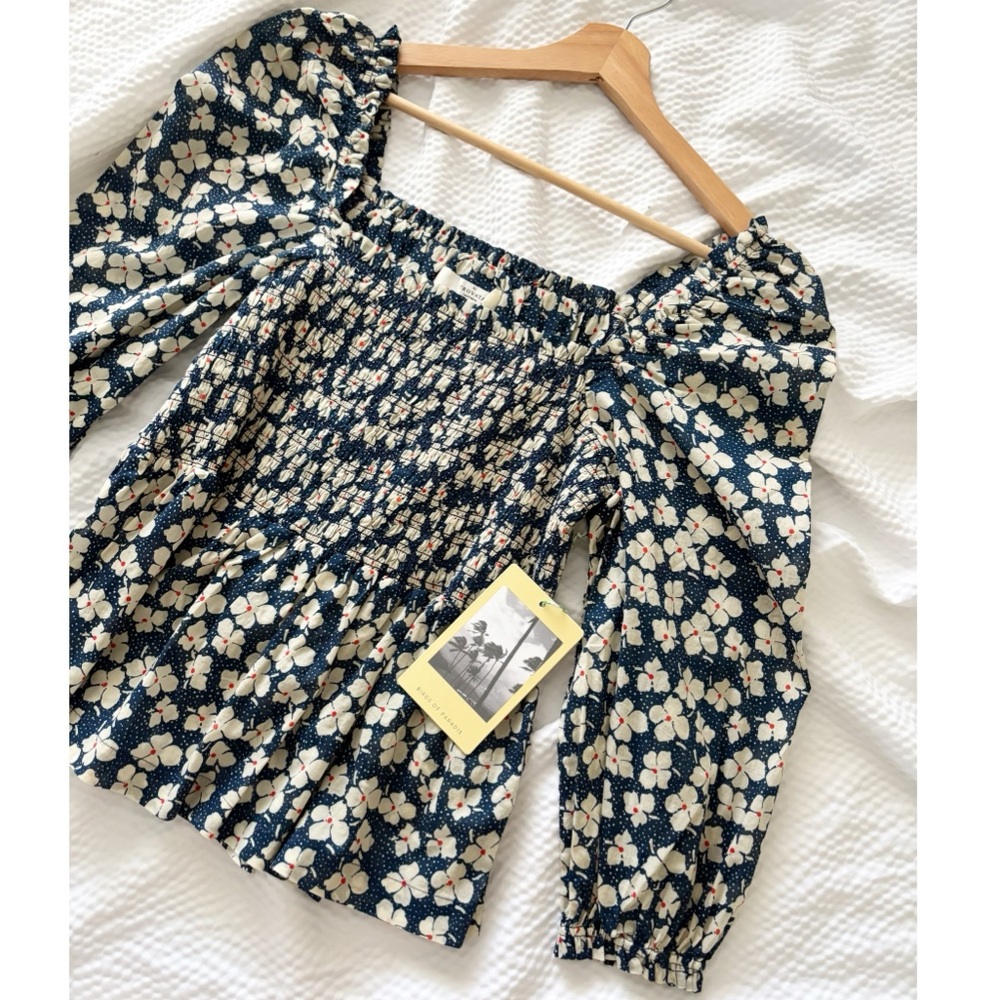Trovata Smocked Cotton Voile Floral Top